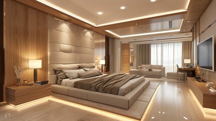 modern wooden style bedroom interior design 