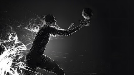 silhouette Abstract silhouette of a wireframe handball player from particles on the background. Convenient organization of eps file. Vector illustartion. Thanks for watching . 