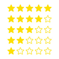 Wall Mural - Product rating or customer review with gold stars set collection. Graphic symbol flat design interface illustration elements for app ui ux web banner button vector isolated on white background