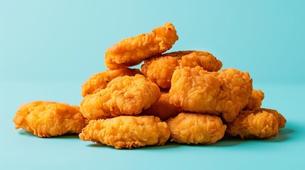 Wall Mural - a pile of chicken nuggets on blue background