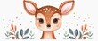 © JK_kyoto - A cute deer with gentle eyes in a watercolor style, kawaii, isolate on white background