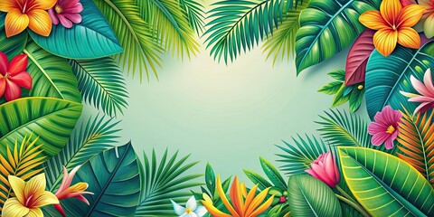 Modern tropical leaf background with vibrant floral elements perfect for a summer theme , plants, floral, tropical, leaves