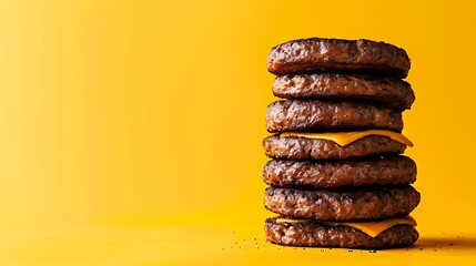 Wall Mural - a stack of burger patties against a yellow colored background