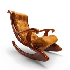 8. **A classic wooden rocking chair with a smooth, curved design and cushioned seat, set against a white background.**