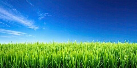 Vibrant green grass contrasting against a clear blue sky , nature, landscape, outdoors, field, tropical, summer, background