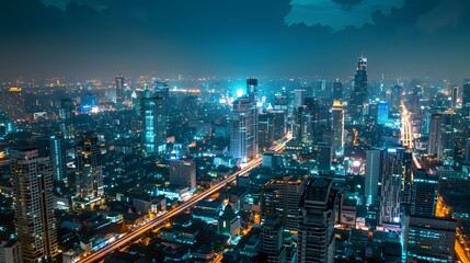 Smart network and Connection technology concept with Bangkok city. 