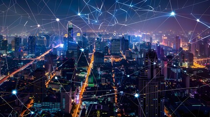 Smart network and Connection technology concept with Bangkok city. 