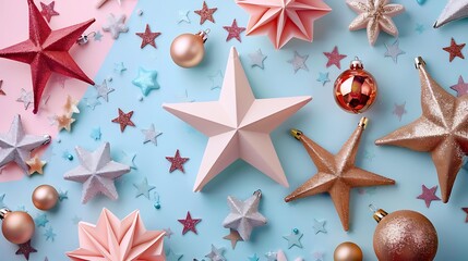 Wall Mural - Christmas star decor on pastel colored background