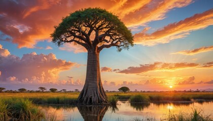 Poster - Baobab Tree at Sunset.