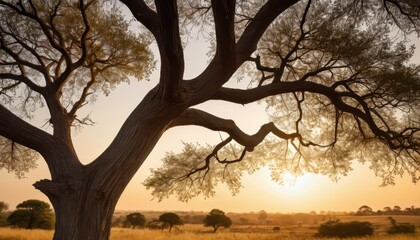 Wall Mural - Silhouette of a Tree at Sunset.