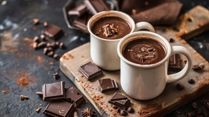 Poster - Hot chocolate in mugs on cutting board