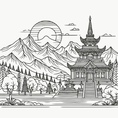 line art of a temple