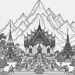 line art of a buddhist temple