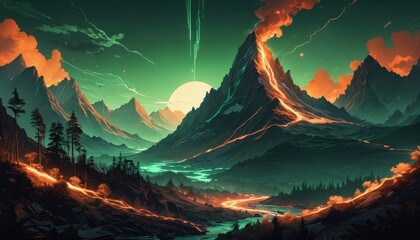 Wall Mural - Volcanic Mountain Landscape.