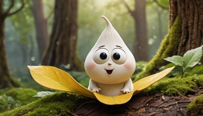 Sticker - Cute Cartoon Character in a Forest Setting.