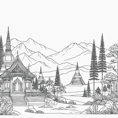 Canvas Print - line art of a buddhist temple