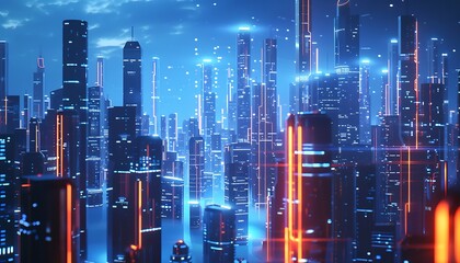 Poster - Cyberpunk Cityscape: A Futuristic Metropolis Illuminated by Neon Lights