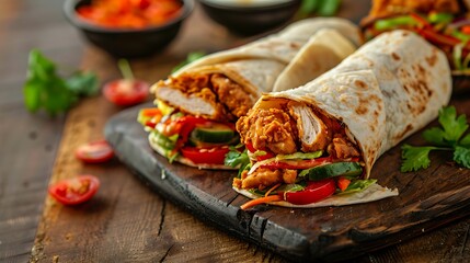 Wall Mural - Deep fried chicken fajita wrap sandwich