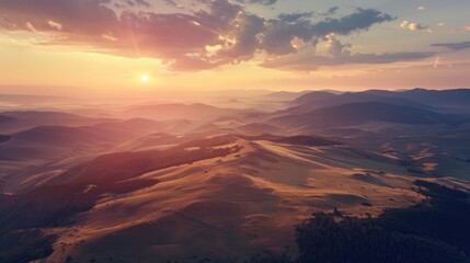 Wall Mural - scenic aerial view of majestic mountain landscape at sunrise with empty sky