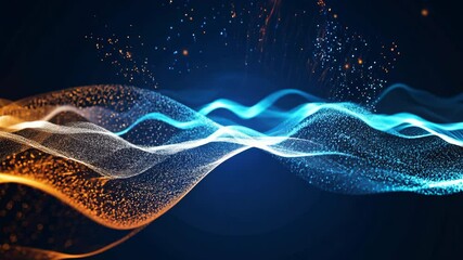 Poster - Abstract digital art featuring colorful wave patterns in blue and orange hues against a dark background