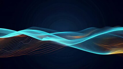 Poster - Abstract digital art featuring colorful wave patterns in blue and orange hues against a dark background