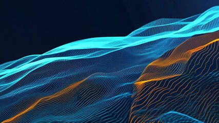 Poster - Abstract digital art featuring colorful wave patterns in blue and orange hues against a dark background