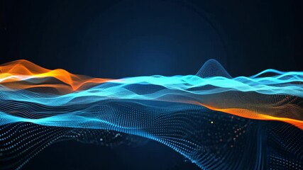 Poster - Abstract digital art featuring colorful wave patterns in blue and orange hues against a dark background