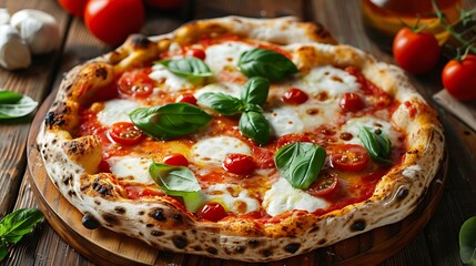 Domestic classic pizza margherita with tomatoes sauce mozzarella and basil