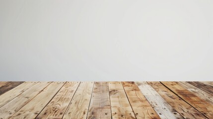 Wall Mural - Wooden table on white backdrop for advertising idea