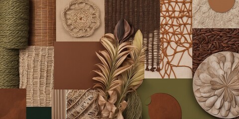 Wall Mural - Woven textures and dried plants in warm tones