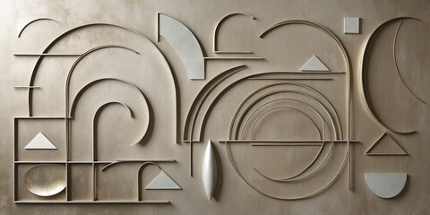 Wall Mural - Metal and wood shapes on a beige wall