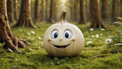 Sticker - Smiling Pumpkin in a Forest.