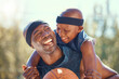 © MagicDavid/peopleimages.com - Basketball, sports and happy father and child bonding and playing after training, exercise and fun workout. Family, black fun dad teaching son, learning how to play sport on a basketball court