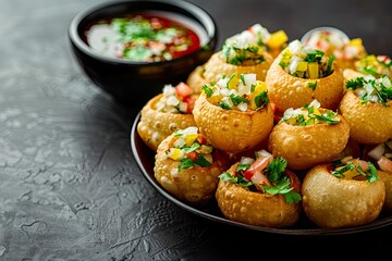 Plate of Fresh Pani Puri with Tangy Water