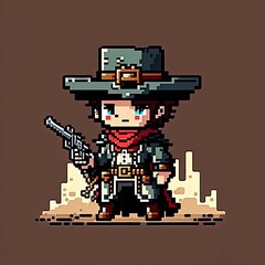 Wall Mural - a pixel art picture of a cowboy with a gun