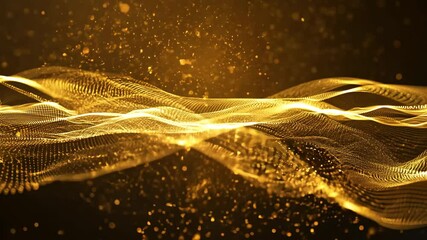 Poster - Stunning digital art showcasing a golden abstract wave pattern against a dark background
