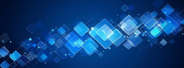 Poster - transparent shapes of squares of various size, against a blue gradient background. design wallpaper. template. web banner.