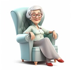 Wall Mural - an old woman sitting in a blue chair