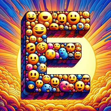 the letter e is made up of many emoticions