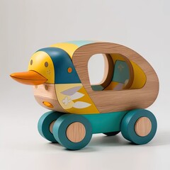 Poster - a wooden toy car with a duck on it