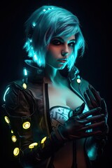 Poster - a woman in a futuristic outfit with glowing lights