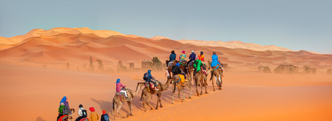 Wall Mural - General view of the Merzouga hotels district - Merzouga, Sahara, Morocco 