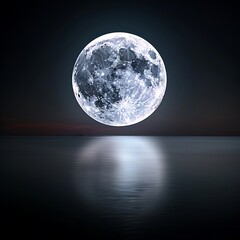 Wall Mural - oil painting style of a full moon reflecting over calm sea, taken with lens, more clarity with clear