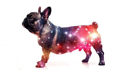 Dreamy Watercolor Silhouette of a French Bulldog with Starry Sky