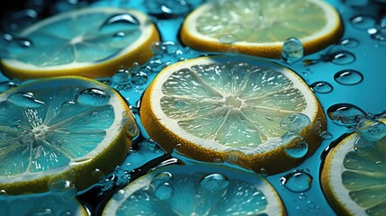 Canvas Print - lemons and lemons are on a blue surface.