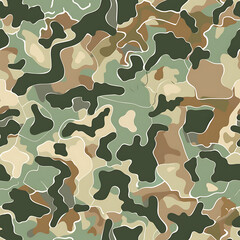 Seamless marine soldier camouflage pattern in shades of green, brown, and tan, with intricate, organic shapes for a realistic military look 