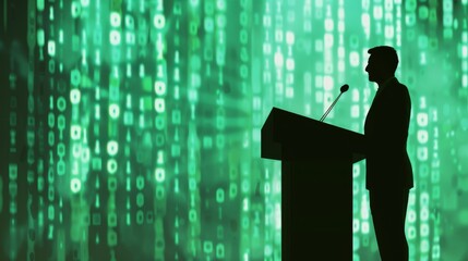 Sticker - Speaker at Podium with Light Green Digital Backdrop