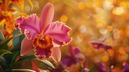 Wall Mural - Stunning Cattleya Blc Alma Kee orchid on autumn background for home interior