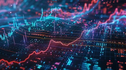 Poster - Abstract Data Visualization of Financial Market Trends Futuristic.