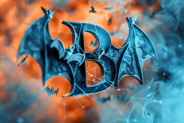 Wall Mural - The letter B is surrounded by bats and a spider web